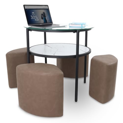 Opiniones y reviews de Mesa Con Taburetes los más solicitados. 47 Mesa de Centro Redonda de Vidrio con Bancos Acolchados Ocultos Mesa con Estructura de Hierro Estilo Moderno Ideal para Sala Oficina e Interiores Set de 5 Piezas