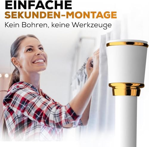MEISENBERG Weiß Gardinenstange 87-120 cm, Teleskopstange – Ideal für Vorhänge & Gardinen – Ausziehbar & Klemmstange