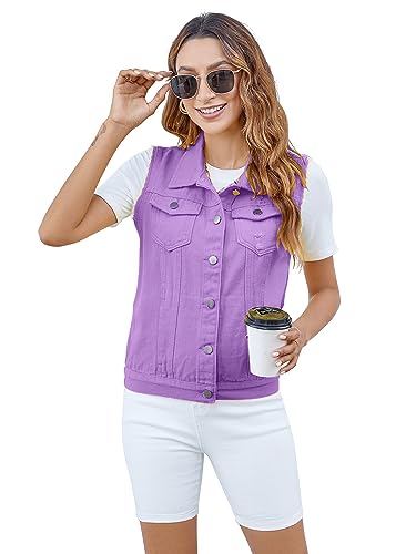 Women's Vests Denim Jacket Sleeveless Slim Fit Distressed Crop Coats with Pockets2