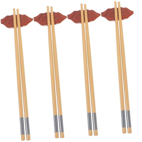 HOLIDYOYO 1 Set 4 Chopsticks Home Chopstick Reusable Chopstick Leaf Chopstick Rest Chopstick and Chopstick Rest Silverware Holder Portable Tableware with Case Chopstick Holder Wooden