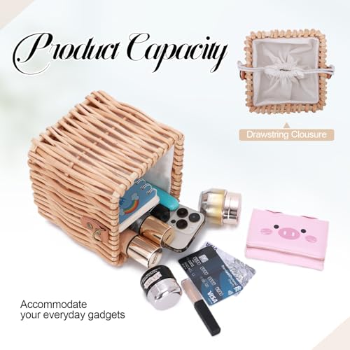 Oweisong Rattan Beach Bag for Women Small Woven Straw Purses Summer Vacation Square Wicker Shoulder Bag with Pearl Strap3