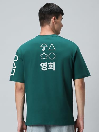 Image of Bewakoof X Squid Game Men's Cotton Graphic Print Oversized Fit Half Sleeve Round Neck T-Shirt | Casual Wear | Street Wear | Oversized t Shirt for Men Cotton | Baggy
