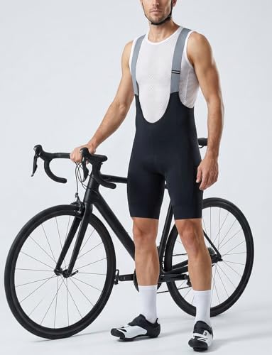 Przewalski Men\'s Cycling Bib Short 4D Padded Bike Pockets Shorts Breathable Wicking Biking Bicycle Bib Tight Black