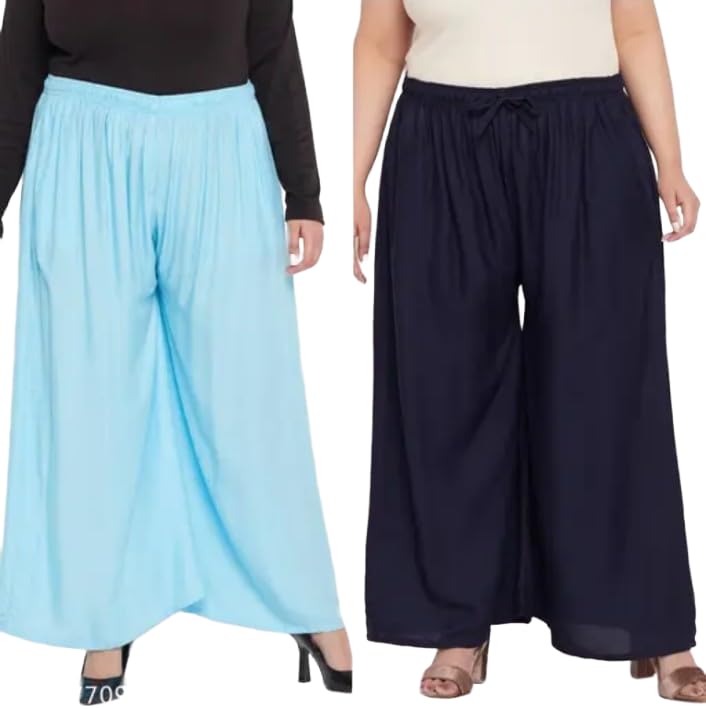 Image of Women's Jumbo Combo Palazzo | Extra Wide Leg Flared Ethnic Trousers | Pack of High Waist Relaxed Fit Palazzos for Women | Stylish Plain Solid Color Bottom Wear for Kurti & Tops | Jumbo Value Pack