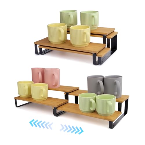 2-Tier Expandable Coffee Mug Holder for Cabinet, Black Metal &