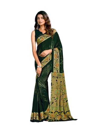 Image of Jaanvi fashion Women's Crepe Silk Saree with Unstitched Blouse Piece | Soft Lightweight Traditional Ethnic Wear Saree for Party, Wedding, Festival