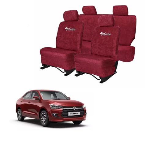 Image of Cotton Towel Readymade Towel Car Seat Cover for Maruti Swift Dzire 5-Seater (Maroon),Front and Rear Protection, 8 piece Set