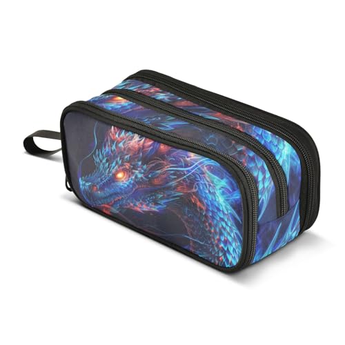 Image of Bolaz Magic Blue and Red Dragon Pencil Case Large Capacity Pen Bag with Compartment Students Stationery Organizer Pencil Pouch Marker Case for School Office Work