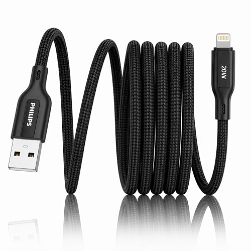 Image of PHILIPS DLC4150VB /94 20W iPhone Original Type-A to Lightning Fast Charging Cable (1.5m, Dark Slate) | MFi Certified | 480Mbps | Nylon Braided | Compatible with iPhone & Other Lightning Devices