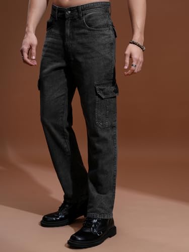 Image of Highlander Men Men's Relaxed-Fit Cargo Pocket Jeans | Clean Look | Cotton Comfort | Utility Style| Cargo Jeans for Man