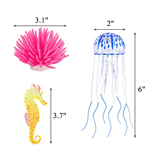 Image of Lpraer 6 Pieces Glow Aquarium Ornaments Artificial Glow Floating Jellyfish Seahorse Anemones Silicone Simulation Fish Tank Decorations for Fish Tank