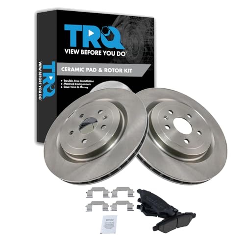 Image of TRQ Rear Brake Pad and Rotor Set Ceramic Rotors Compatible with 2009-2014 Cadillac CTS