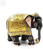 Karigar Shop 5" Wood Handmade Elephant Statue Embossed Painted Animal Figurines Showpiece Gifts for Home Decoration,...