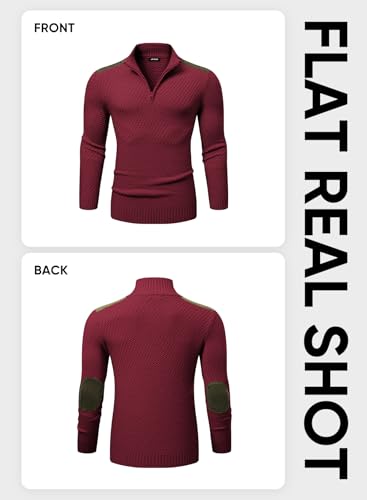 JMIERR Mens Quarter Zip Cable Knit Pullover Sweater Casual Long Sleeve Stand Collar Sweaters4