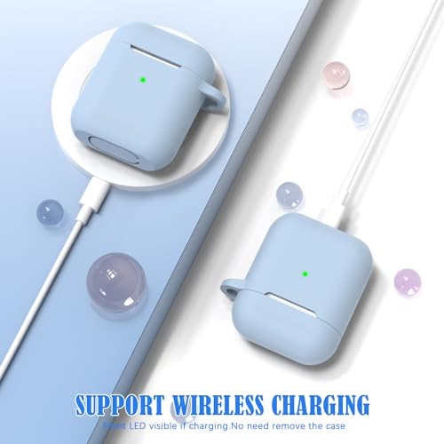 MHYALUDO AirPods Case Cover with Cleaning Kit & Keychain, Compatible with AirPods 2nd Gen 2019 & 1st Gen 2016, Soft Protective Case, Sky Blue - Image 6