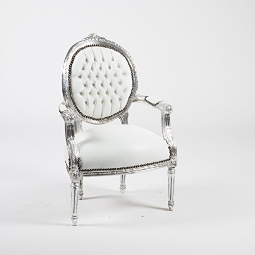 Way Home Store Sillón barroco con medallón plateado y blanco, 60 x 65 x 90 cm