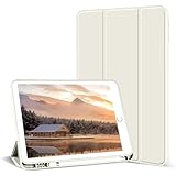 Aoub Case for iPad 9th/8th/7th Generation 10.2 inch, Auto Sleep/Wake Slim Lightweight Trifold Stand Smart Cover, Soft TPU Back Case with Pencil Holder for iPad 10.2 2021/2020/2019, Cream White