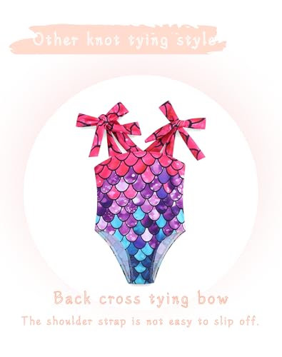 Image of Toddler Swim Suit Girl Summer Bow Strap Beach Swimwear One Piece Bathing Suits for Girls 3-6 Months Mermaid