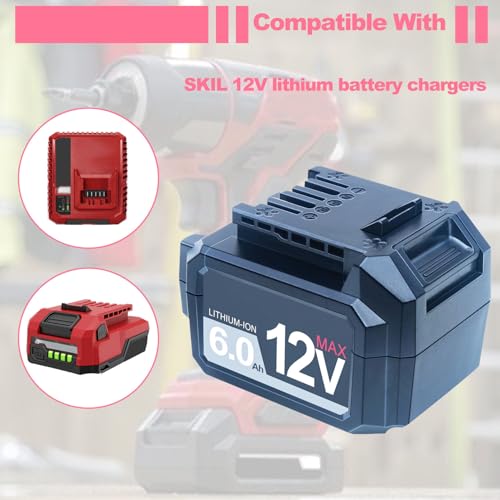 Image of DTK 12V Replacement for SKIL 12V Battery PWRCore 12V 6.0Ah Lithium Battery 2 Packs