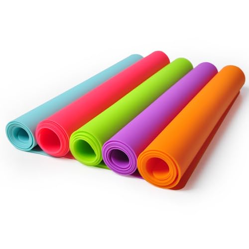 Gosmol Silicone Placemats for Dining Table, Heat Resistant Table Placemat Set of 5, Multicolor Waterproof Non Slip Table Mat, Reusable Washable Rubber Placemat