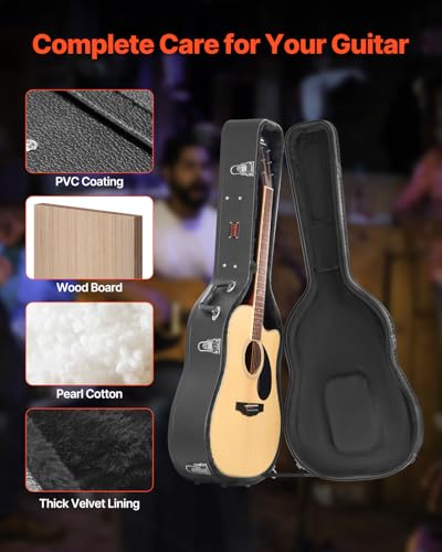 Image of VEVOR Acoustic Guitar Hard Case, 43.31 in Gourd-Shaped Guitar Hard Case, With Lock Latch Key Handle, PVC Padding Soft Lining Water-Resistant Hard Shell Guitar Case, for 39-41 in Acoustic Guitar, Black