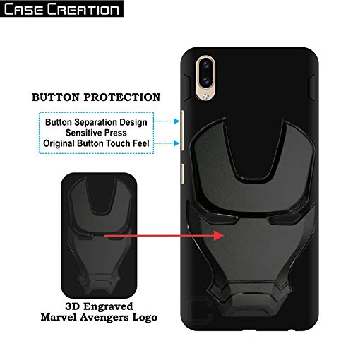 Image of COVERLY Official 3D Touch Feel Trending Marvel Avengers Logo Mask Soft Rugged Grip Silicone Iron Man Super Power Cartoon Movie Engraved Silicone Matte Back Cover for Vivo X23 - Black