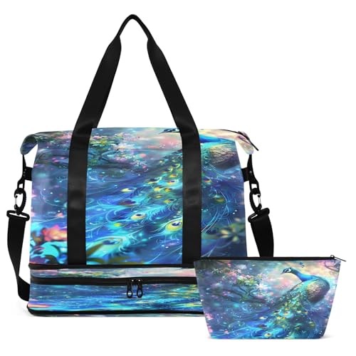 ALAZA Beautiful Peacock Colorful Travel Duffel Bag for Women Men Sports Gym Bag with Shoe Compartment Tote Weekender Overnight Bag with Wet Pocket for Travel, Gym,Yoga,Swimming2