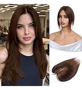 Inifale Hair Toppers for Women Real Human Hair,10inch 30g Brown Human Hair Topper for Women 150% ...