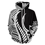 GLUDEAR Sweat à capuche polynésien traditionnel tribal pour homme, grande taille, manches longues, pull tribal, Tapa Samoan Hawaï, Small