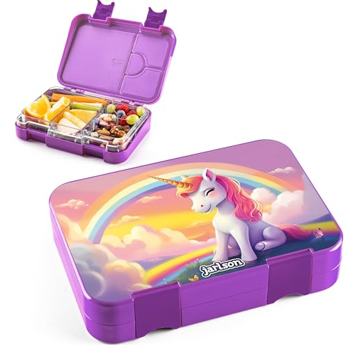 Jarlson® Brotdose Kinder mit Fächern - TONI Lunchbox - Bento Box auslaufsicher – Jausenbox für Kindergarten und Schule - Mädchen und Jungen | Vesperbox | Snackbox (EINHORN 2.) 0
