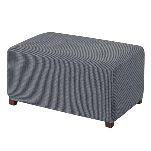 CHUN YI Ottoman Cover Rectangle Foot Stool Slipcovers, Folding Storage Footstool Protector, Soft Stretch Jacquard Fabric with Elastic Bottom (X-Large, Light Grey)