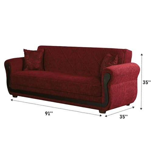 Beyan Park Avenue Collection Traditional Large Folding Sofa Sleeper Bed With Storage Space And Includes 2 Pillows, Red, Quilt Design #TOP2