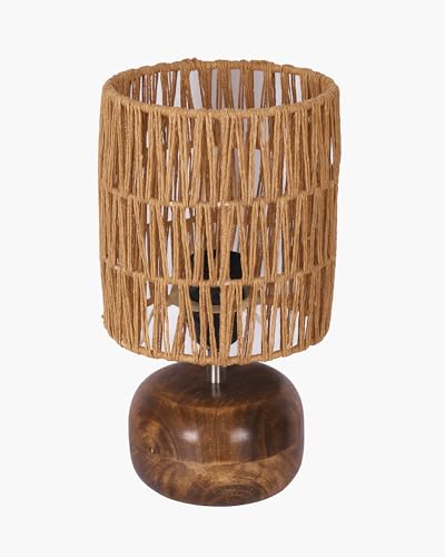 Image of Homesake Natural Weave Rope Table Lamp | Handcrafted Boho Bedside Light with Wooden Base | Warm Ambient for Night Lamp, Bedroom, Living Room, Study, Kids Room, Livra Home Decor, Ovolo (Beige, Cross)