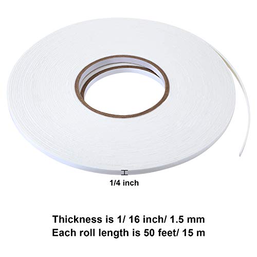 Image of Tatuo 2 Rolls Double Sided Foam Tape 1 /4 Inch by 50 Feet White PE Foam Tape Sponge Soft Mounting Adhesive for DIY Craft Picture Poster Hanging