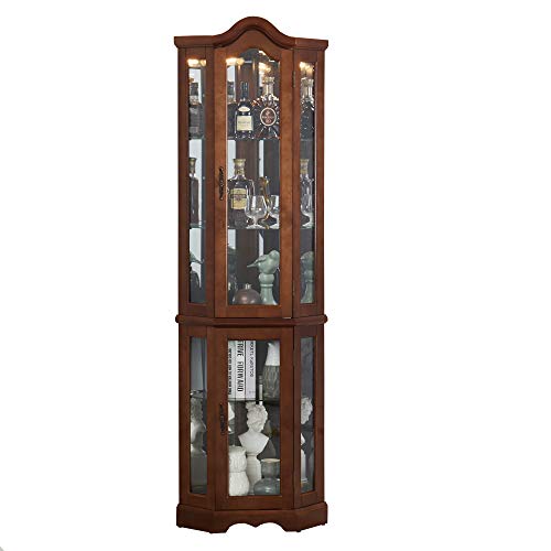 CHADIOR Corner Curio Display Cabinet with Tempered Glass Doors Adjustable Shelves and Light System, 5-Tier, Walnut - Thumbnail 2