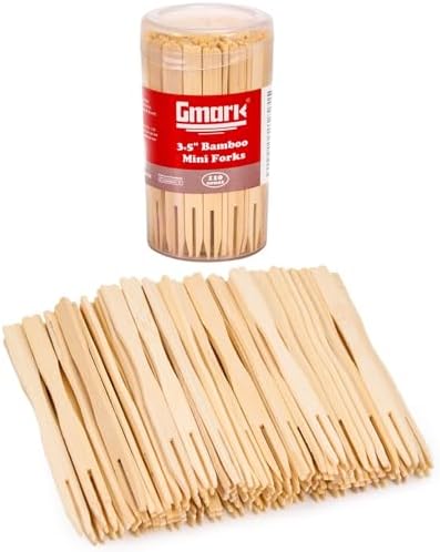 Gmark Bamboo Forks 3.5 Inch 110pc - Bamboo Dessert Picks for Appetizer, Pastry, and More. GM1031A