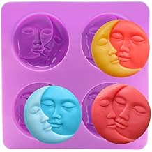 Newmemo Sun & Moon Silicone Soap Molds Crescent Moon Face Silicone Soap Mold Craft Art Molds for Homemade Lotion Bar, Bath Bombs Polymer Clay DIY Candle Resin Making Wax Candy Chocolate 1