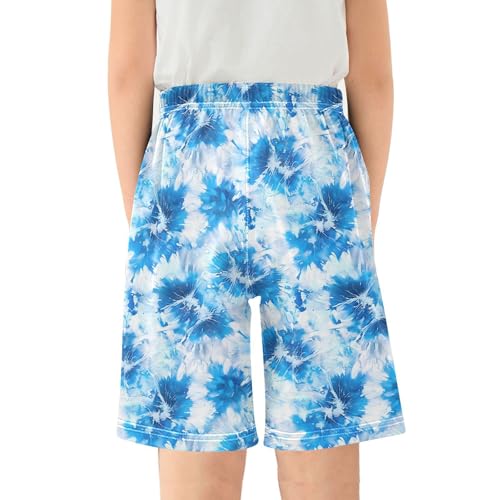 Blue Tie Dye Sleep Shorts Summer Pajama Shorts Elastic Waist Sleep Bottoms with Pockets 6-14 Years2