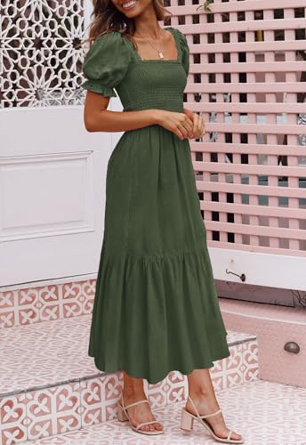 Image of ZESICA Women's 2026 Summer Boho Floral Print Dress Square Neck Ruffle Swing Beach Vacation Long Maxi Dresses
