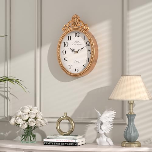 Abdurey Small French Retro Decorative Wall Clock, Antique Gold Vintage Oval Style,Silent Battery Operated Boho Decor Wall Clocks for Farmhouse,Kitchen,Bedroom,Bathroom(10.4" H x 6.7" W) - Image 6