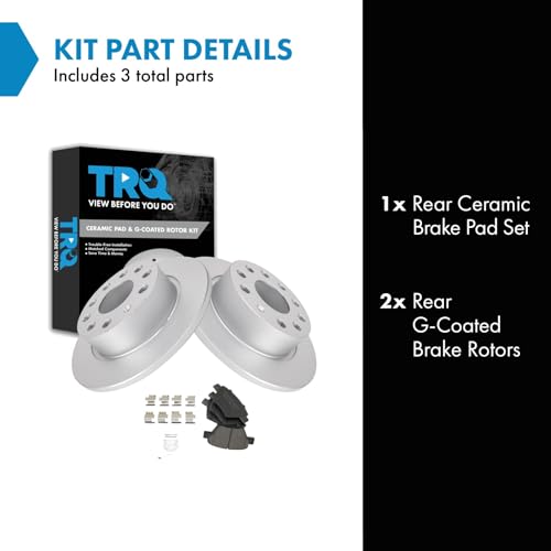 Image of TRQ Rear Brake Pad and Rotor Set Ceramic G Coated Rotors Compatible with 2013 Volkswagen Beetle 2011-2014 Golf 2012-2014 Jetta