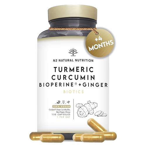 Turmeric 10.000 mg Curcumin 95% with Black Pepper Bioperine 2 Billion UFC & Ginger 130 Days of CurQreal Anti-inflamatory Antioxidant N2 Natural Nutrition