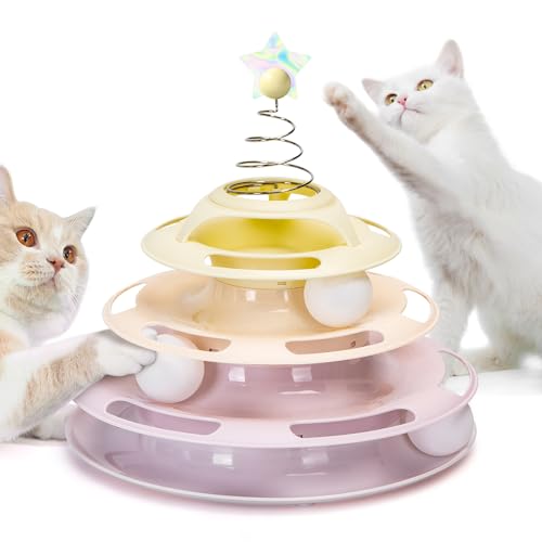 Nobleza Cat Juguete para Gatos, Juguetes Interactivo con Diseño de Torre con 3 Pelotas de 3 Niveles, Diseño de Estrella Colorida en la Parte Superior, Juguetes para Interiores Gatos, 25×25×25.5cm