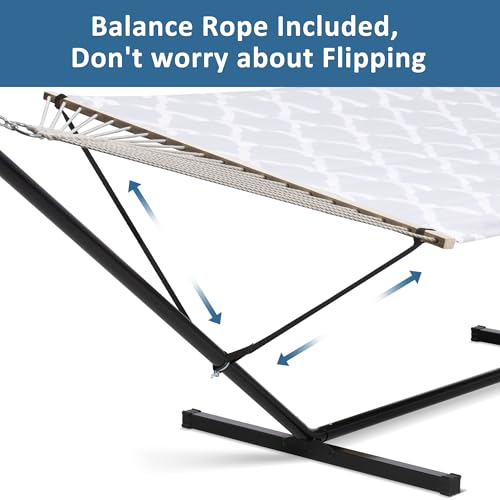 Image of SUNCREAT Double Hammock, Extra Large Quilted Fabric Swing with Hardwood Spreader Bars & Detachable Pillow, Heavy Duty, Perfect for Indoor /Outdoor Patio, Deck, Yard, Gray Cloud