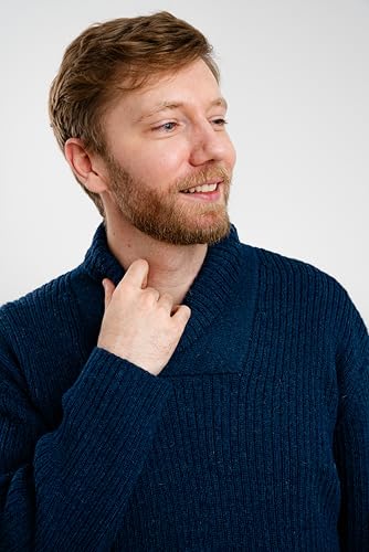 SAOL Men's Merino Wool Fisherman Sweater Shawl Collar Knit Pullover2