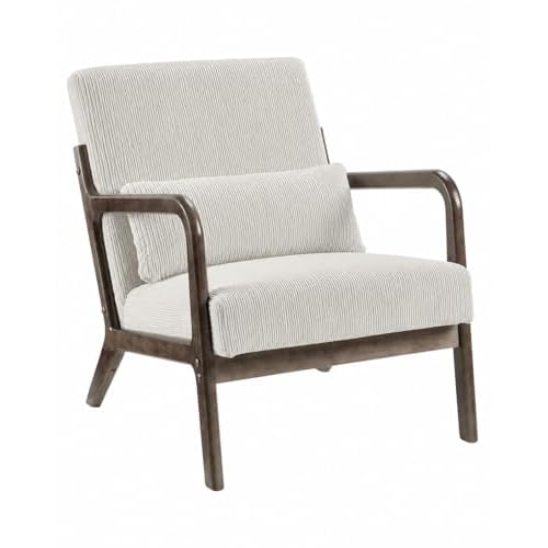 Garvee Mid-Century Modern Accent Chair, Fine Wale Corduroy Upholstery, Solid Wood Armchair with Removable Lumbar Pillow, Sturdy Reading Chair for Living Room, Bedroom, Guest Room, Easy Assem