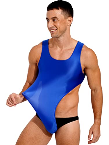 Liiyii Men's Suspender Jockstrap Swimsuit One Piece High Cut Thongs Leotard Stretch Mankini Bodysuit Blue X-Large #TOP4