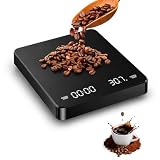 VOBOR Bascula Cafe Barista con Temporizador, Precisión 0.1g/3kg, Peso de Cocina Recargable con Pantalla, Función Tara, para Café Verteado Espresso Filtrado