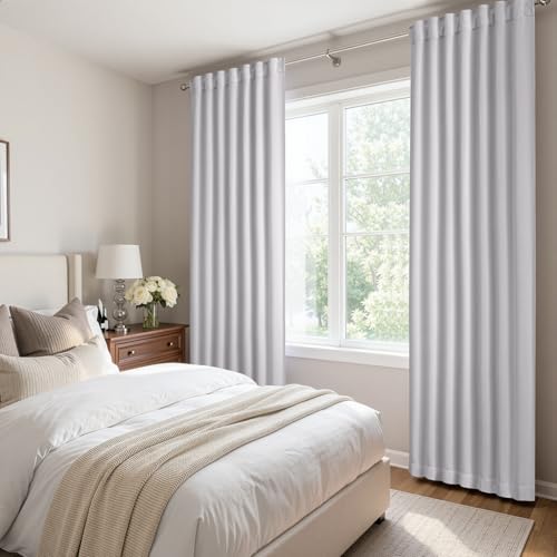 Image of ANRODUO White Back Tab Blackout Curtains 54 Inch Long 2 Panels | Rod Pocket,Thermal Insulated Room Darkening Light Blocking Curtains for Living Room Bedroom Privacy,W42xL54