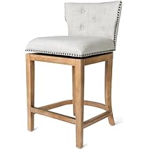 Maven Lane Hugo 26 Inch High Counter Height Barstool with Low Back in Weathered Oak Finish with Sand Color Fabric Upholstered Seat